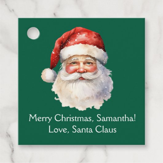 Santa Claus Custom Green Kinder Kerstfeest Bedankjes Labels (Voorkant)