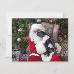 Santa Claus Cute Puppy Black Labrador Kerstmis Feestdagenkaart<br><div class="desc">Stuur kerstcadeautjes met deze schattige kerstcadeaubon en zwarte labrador Puppy kerstkaart. Achterkant>: Vrolijk kerstfeest ~ Met een vakantieseizoen vol liefde, lachen en vreugde. Vrolijk kerstfeest en een gelukkig nieuwjaar. Personaliseer uw familienaam en de namen van de gezinsleden. Bezoek ons collectie voor het aanpassen van partijuitnodigingen, accessoires, en giften voor alle...</div>