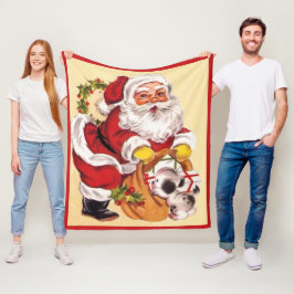 Santa Claus Cute Puppy  Retro Kerstmis Fleece Deken