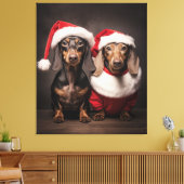 Santa Claus Dachshund Twins Canvas Afdruk (Insitu (Woonkamer))