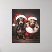 Santa Claus Dachshund Twins Canvas Afdruk (Voorkant)