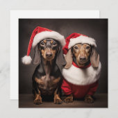 Santa Claus Dachshund Twins Feestdagenkaart (Voorkant / Achterkant)