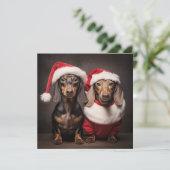 Santa Claus Dachshund Twins Feestdagenkaart (Staand voorkant)