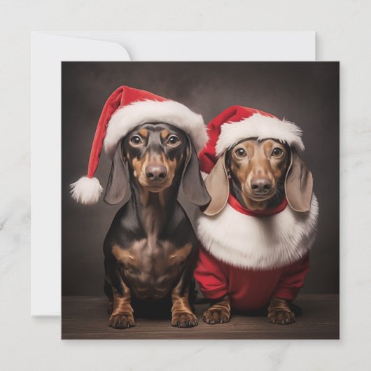 Santa Claus Dachshund Twins Feestdagenkaart (Voorkant)