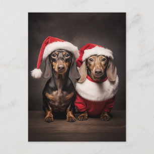 Santa Claus Dachshund Twins Feestdagenkaart