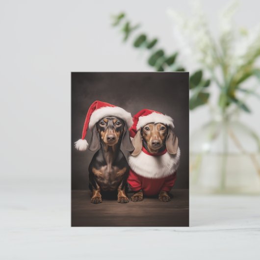 Santa Claus Dachshund Twins Feestdagenkaart (Staand voorkant)