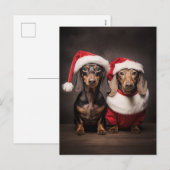 Santa Claus Dachshund Twins Feestdagenkaart (Voorkant / Achterkant)