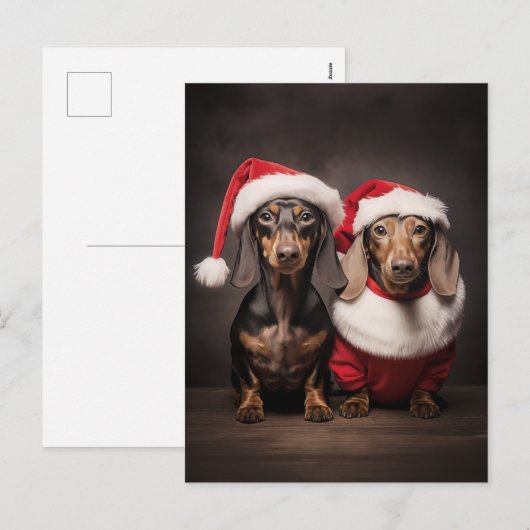 Santa Claus Dachshund Twins Feestdagenkaart (Voorkant / Achterkant)