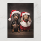 Santa Claus Dachshund Twins Feestdagenkaart (Voorkant)