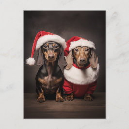 Santa Claus Dachshund Twins Feestdagenkaart
