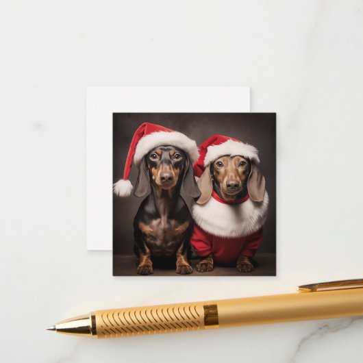 Santa Claus Dachshund Twins Informatiekaartje (Voorkant / Achterkant in situ)