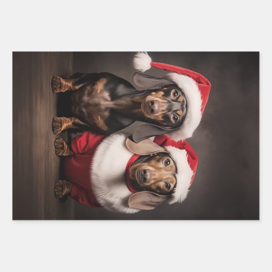 Santa Claus Dachshund Twins Inpakpapier Vel (Voorkant)