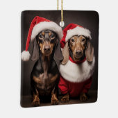Santa Claus Dachshund Twins Keramisch Ornament (Rechts)
