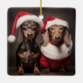 Santa Claus Dachshund Twins Keramisch Ornament (Achterkant)