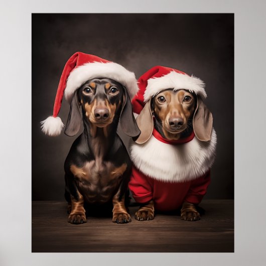 Santa Claus Dachshund Twins Poster (Voorkant)
