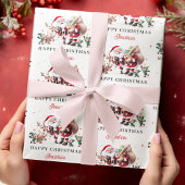 Santa Claus Deer Happy Christmas Personalized Name Cadeaupapier