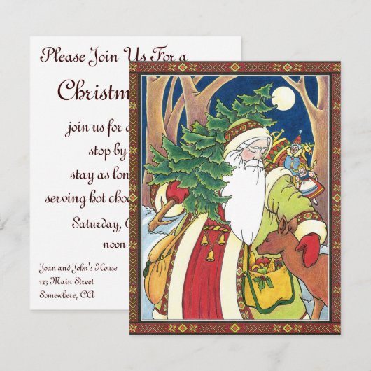 Santa Claus Deer in Forest, kerstfeest Kaart (Voorkant / Achterkant)