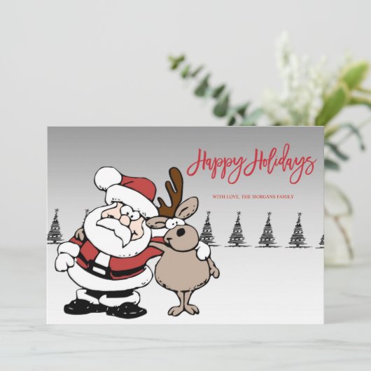 Santa Claus, Deer, Pine Trees,Prettige feestdagen  (Staand voorkant)