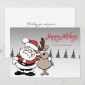 Santa Claus, Deer, Pine Trees,Prettige feestdagen  (Voorkant / Achterkant)
