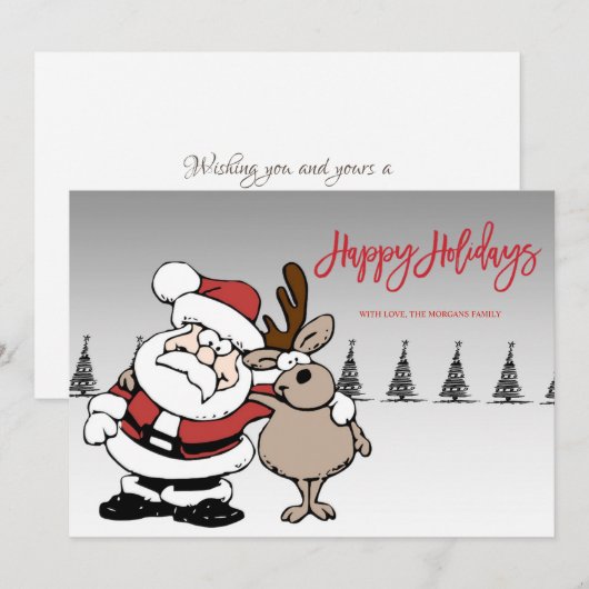 Santa Claus, Deer, Pine Trees,Prettige feestdagen  (Voorkant / Achterkant)