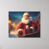Santa claus delivering christmas gifts from sleigh canvas afdruk (Voorkant)