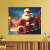 Santa claus delivering christmas gifts from sleigh canvas afdruk (Insitu (Woonkamer))