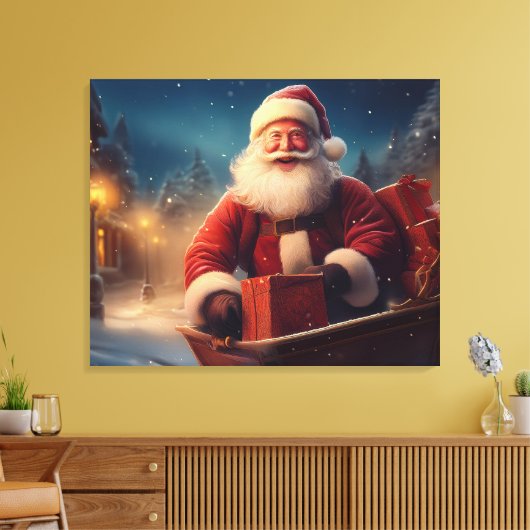 Santa claus delivering christmas gifts from sleigh canvas afdruk (Insitu (Woonkamer))