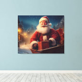 Santa claus delivering christmas gifts from sleigh canvas afdruk (Insitu (Houten vloer))