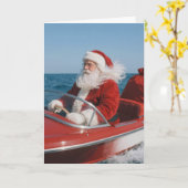 Santa Claus Delivering Gifts By Speedboat Kaart (Gele Bloem)