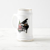 Santa Claus die Piano afspeelt Bierpul (Voorkant links)