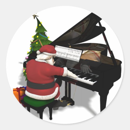 Santa Claus die Piano afspeelt Ronde Sticker (Voorkant)