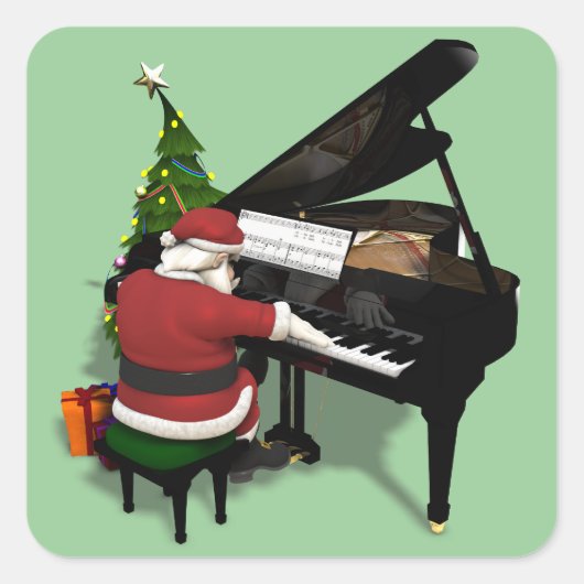 Santa Claus die Piano afspeelt Vierkante Sticker (Voorkant)