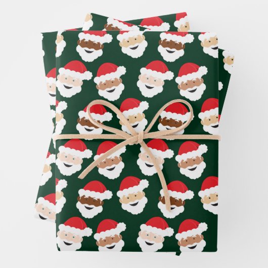 Santa Claus Diverse Red Green Skin Tone Kerstmis Inpakpapier Vel (In situ)