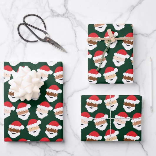 Santa Claus Diverse Red Green Skin Tone Kerstmis Inpakpapier Vel (Voorkant)