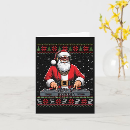 Santa Claus Dj Mixer Music Ugly Christmas Sweater  Kaart (Gele Bloem)