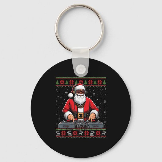 Santa Claus Dj Mixer Music Ugly Christmas Sweater  Sleutelhanger (Voorkant)