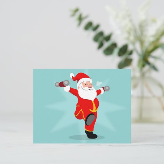 Santa Claus doing fitness exercises Briefkaart (Staand voorkant)