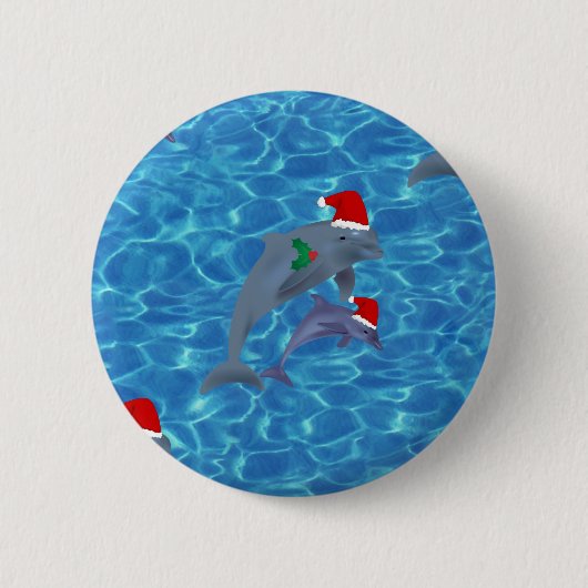 santa claus dolphins ronde button 5,7 cm (Voorkant)
