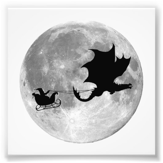 Santa Claus Dragon Rider Sleigh Ride Foto Afdruk (Voorkant)