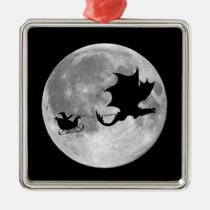 Santa Claus Dragon Rider Sleigh Ride Metalen Ornament