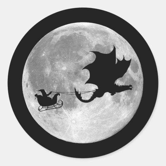 Santa Claus Dragon Rider Sleigh Ride Ronde Sticker (Voorkant)
