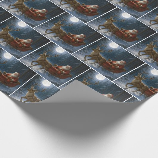 Santa Claus Driving a Sleigh In Moonlight Cadeaupapier (Hoek)