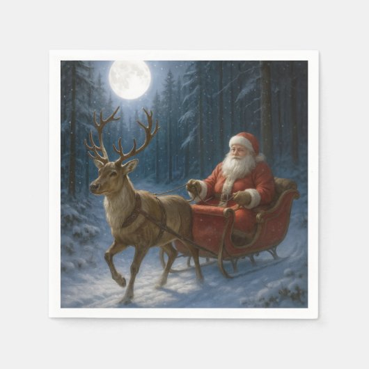 Santa Claus Driving a Sleigh In Moonlight Servet (Voorkant)