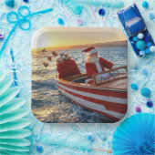 Santa Claus Driving a Speedboat Papieren Bordje (Feest)