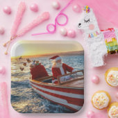 Santa Claus Driving a Speedboat Papieren Bordje (Feest)