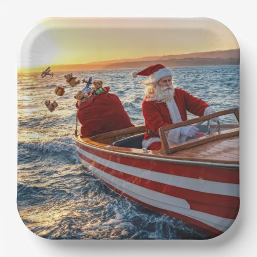 Santa Claus Driving a Speedboat Papieren Bordje (Voorkant)