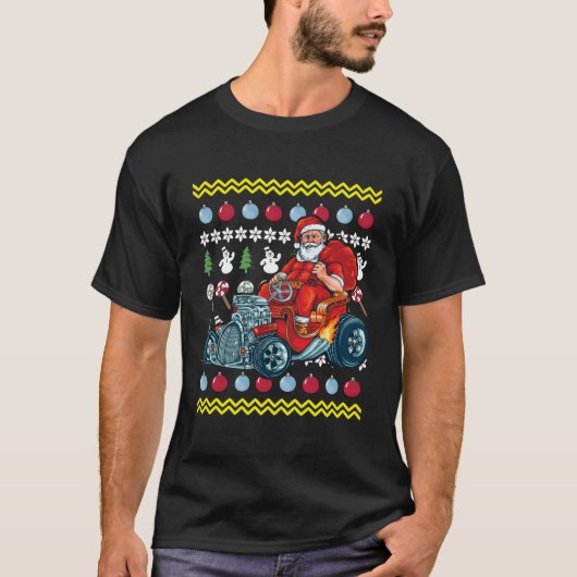 Santa Claus Driving Hot Rod Ugly Car T-shirt (Voorkant)
