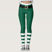Santa Claus Elf Groene & Witte Kerst Leggings (Voorkant)