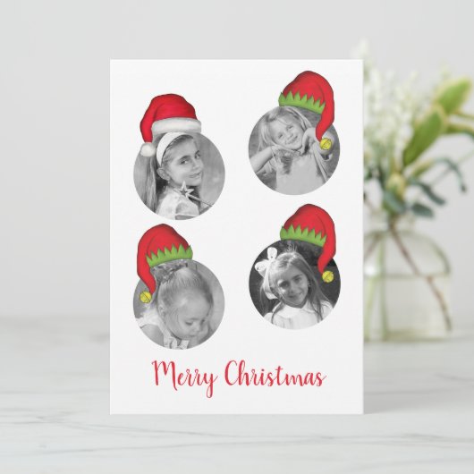Santa Claus Elf-kerstfotokaart Multifoto Feestdagenkaart (Staand voorkant)
