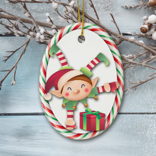 Santa Claus Elf kerstSnoep Stripe Ornament
